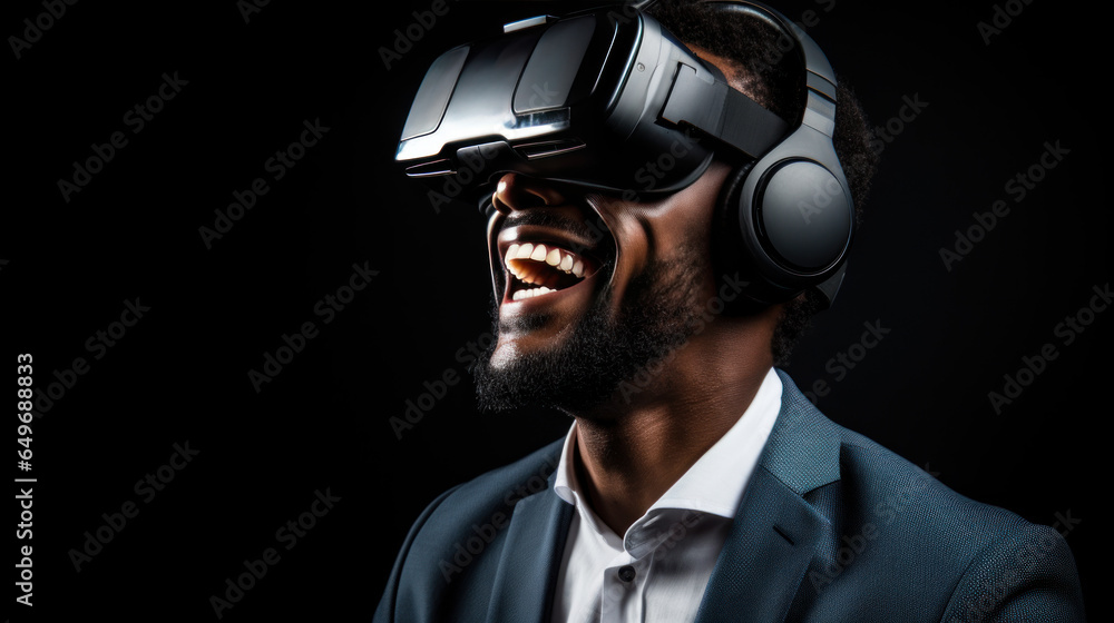 Smiling businessman wearing a virtual reality headset Smiling businessman wearing a virtual reality headset