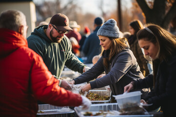 Volunteers are busy sorting and packing canned goods for a Thanksgiving food drive aimed to help those in need