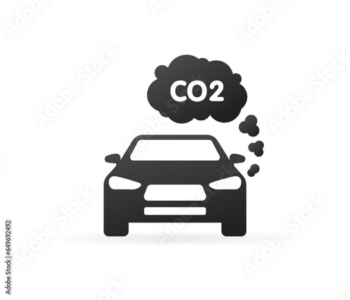 CO2 warning icon. Silhouette, black, vapor gases from a car, green planet, CO2 warning sign. Vector icon