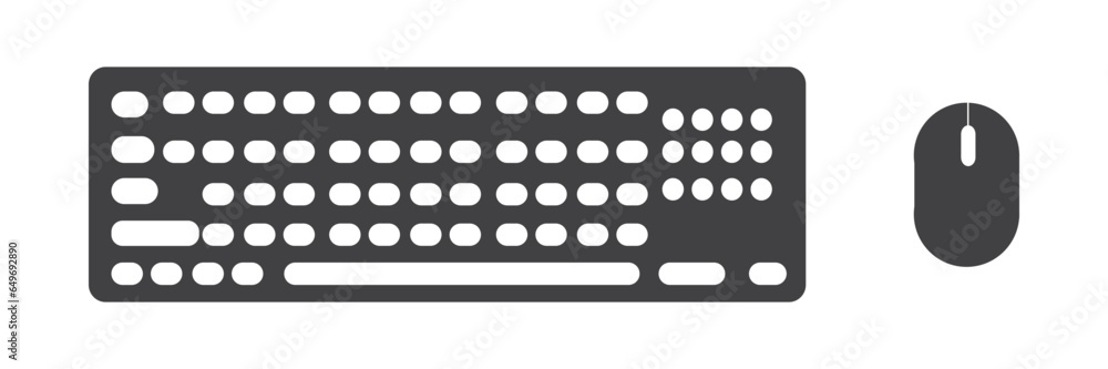 Computer keyboard and mouse vector icon. Black illustration isolated on white background. Computer keyboard and mouse vector icon. Black illustration isolated on white background.