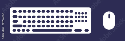 A black vector icon representing a computer keyboard and mouse on a dark background.