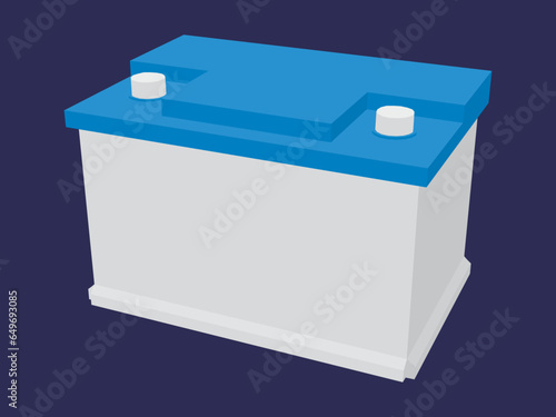 An isometric 3D-style car battery icon, representing an accu or accumulator, displayed against a dark background in vector form.