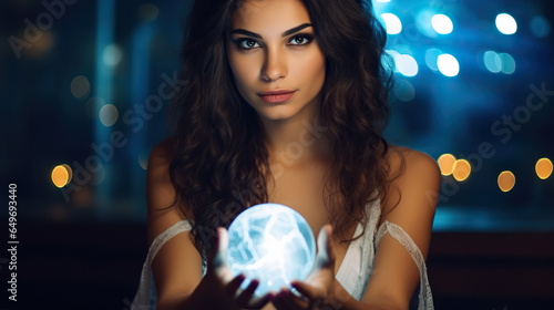 portrait of a sensual  woman fortune teller with magic ball. 
