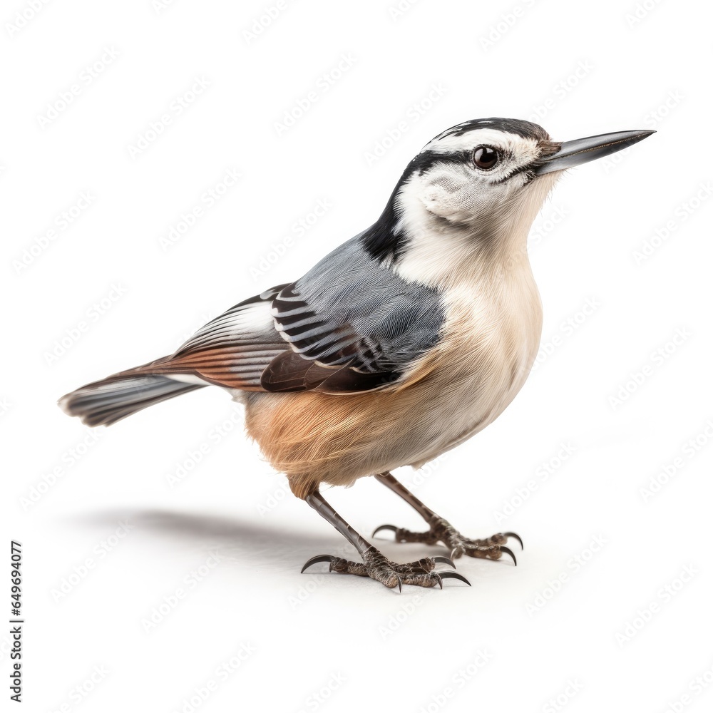 Obraz premium White-breasted nuthatch bird isolated on white background.r