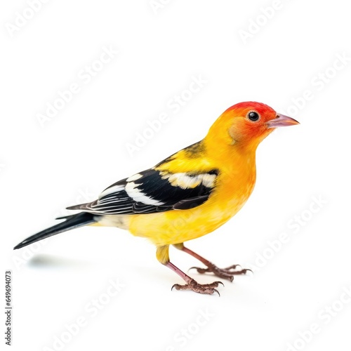 Western tanager bird isolated on white background.