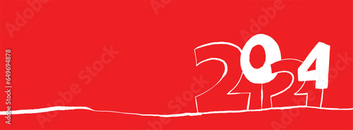 Hand drawn numbers 2024  on red background. Vector EPS 10 vector 