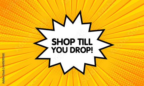 Shop till you drop explosion. Flat, yellow background, shop till you drop. Vector icon
