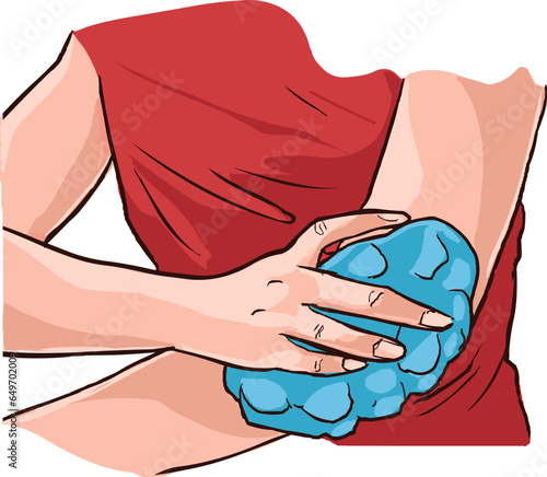 Woman putting an ice pack on her arm pain stock illustration