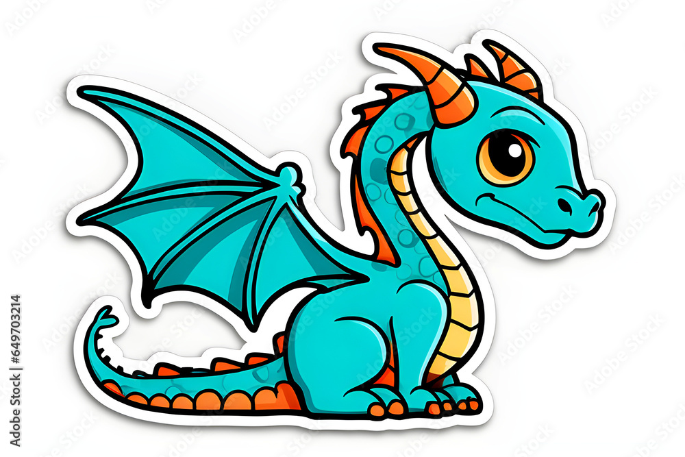 Obraz premium Cute blue cartoon dragon character friendly kids illustration