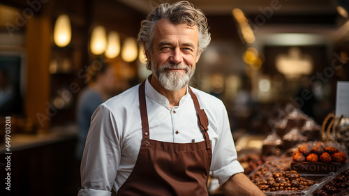 An elderly attractive man is the owner of a small business