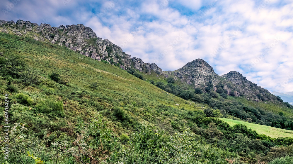 Magnificent landscape of the Basque Country and its green mountains taken during a hike on the Rhune