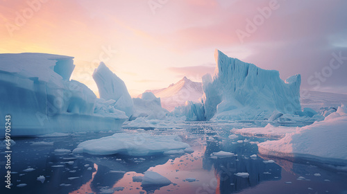 Antarctic Ice Melting at Sunset: Climate Change Impact