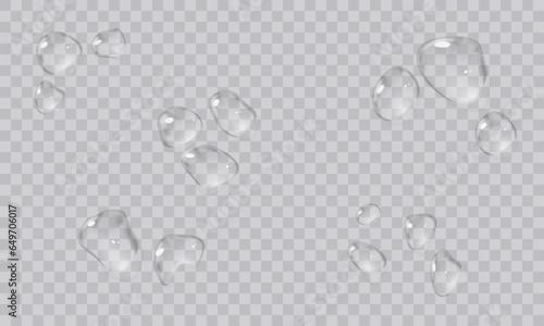 Vector water droplets. PNG droplets, condensation on glass, on various surfaces. Realistic droplets on a transparent isolated background. PNG.