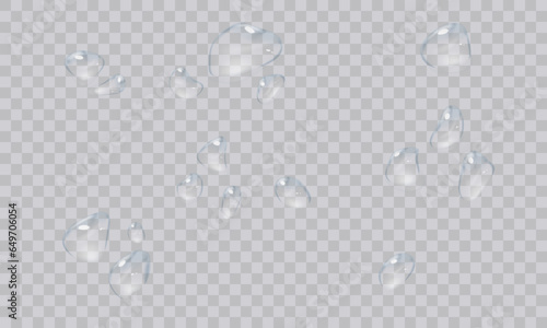 Vector water droplets. PNG droplets, condensation on glass, on various surfaces. Realistic droplets on a transparent isolated background. PNG.