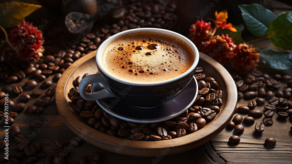 Coffee, cup of dense, hot, strong and frothy espresso Coffee, cup of dense, hot, strong and frothy espresso