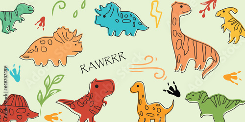 Seamless pattern with cute little dinosaurs. adorable for children s textiles  wallpaper  toy wrappers  book covers  wall wallpapers  posters  vector illustration