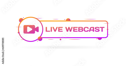 Live webcast button. Flat, purple, live webcast, play button. Vector icon