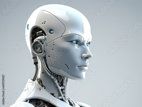 3d render humanoid robot on technology backgrounds, Artificial intelligence concept. Generative AI.