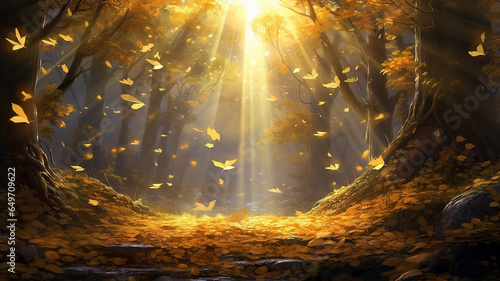 rays of the sun leaf fall autumn background landscape golden fall