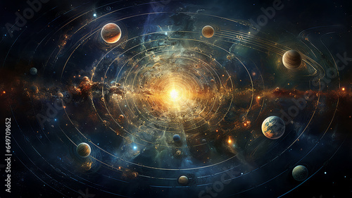 astrology and astronomy background planets and space orbits of planets in the solar system abstract background photo