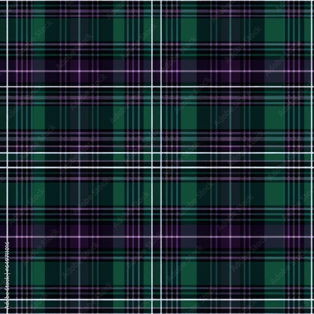 Fototapeta premium Tartan seamless pattern background in green, purple. Check plaid textured graphic design. Checkered fabric modern fashion print. New Classics: Menswear Inspired concept.