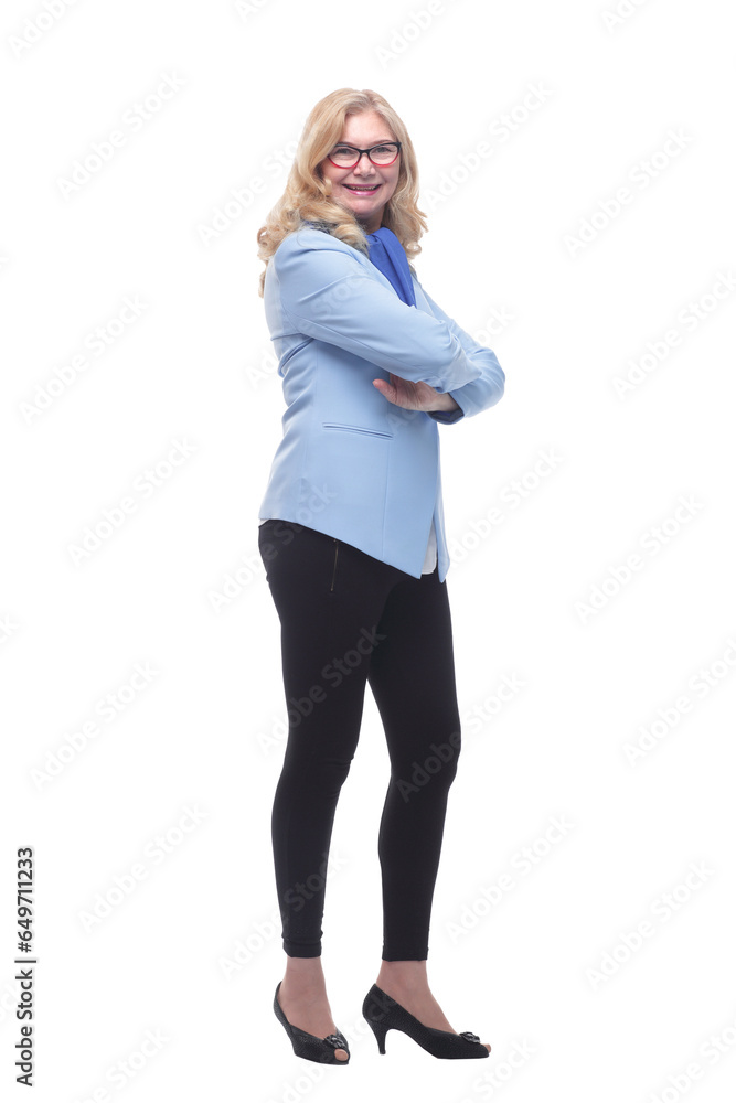 side view.smiling mature woman with glasses looking at you . side view.smiling mature woman with glasses looking at you .