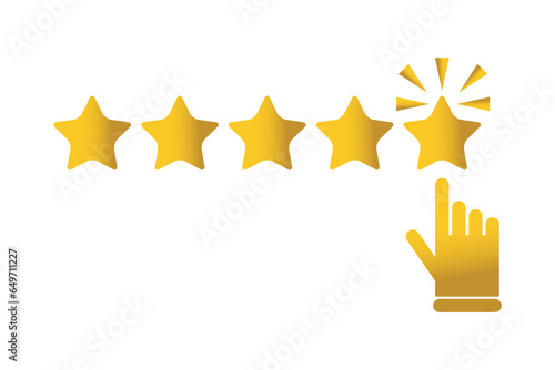 Five stars customer product rating review flat icon for apps and websites. Five golden stars rating showing best quality vector.