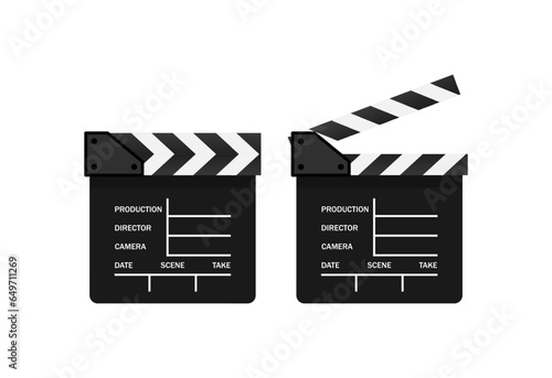Number cracker icon. Flat, black, shooting a frame, numbering a frame, filming a film, clapperboard numberer. Vector icons
