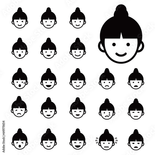 女の子表情アイコンセット