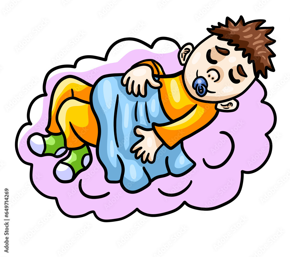 Stylized Adorable Sleeping Baby on a Cloud