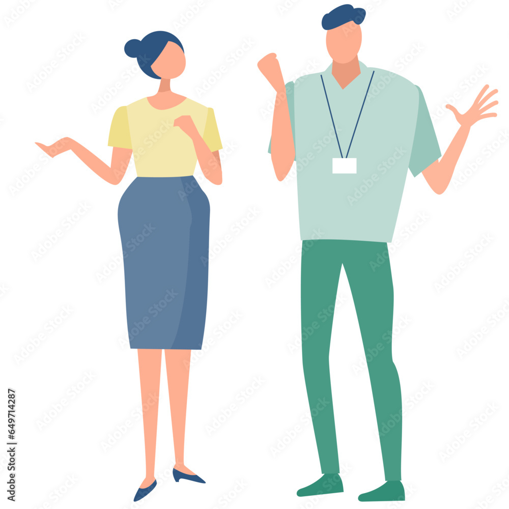 立ち話をする女性と男性 立ち話をする女性と男性
