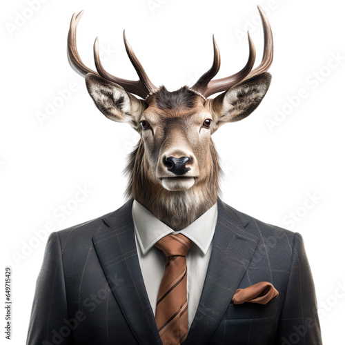front view of a elk animal in a suit isolated on a white transparent background © SuperPixel Inc