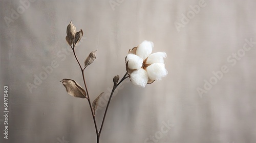  a white flower with leaves on a gray background with a white wall in the background. generative ai