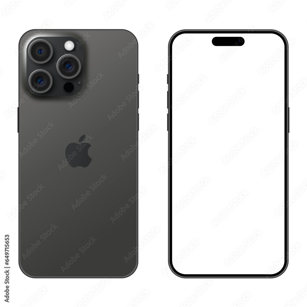 New Black Titanium model of the Apple iPhone 15 PRO smartphone. Mockup