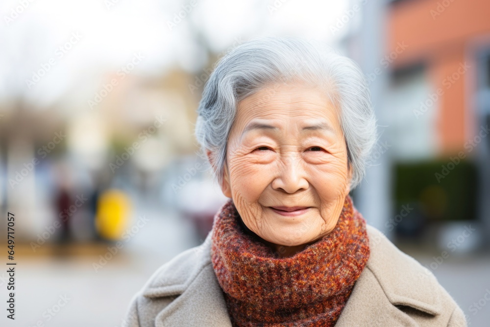 portrait of a confident 100-year-old elderly japanese woman wearing a cozy sweater against a white background portrait of a confident 100-year-old elderly japanese woman wearing a cozy sweater against a white background