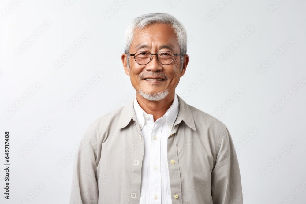 portrait of a confident Filipino man in his 60s wearing a chic cardigan against a white background portrait of a confident Filipino man in his 60s wearing a chic cardigan against a white background