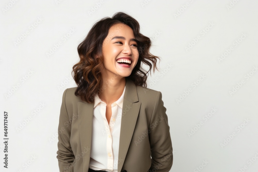 portrait of a confident Filipino woman in her 40s wearing a classic blazer against a white background portrait of a confident Filipino woman in her 40s wearing a classic blazer against a white background