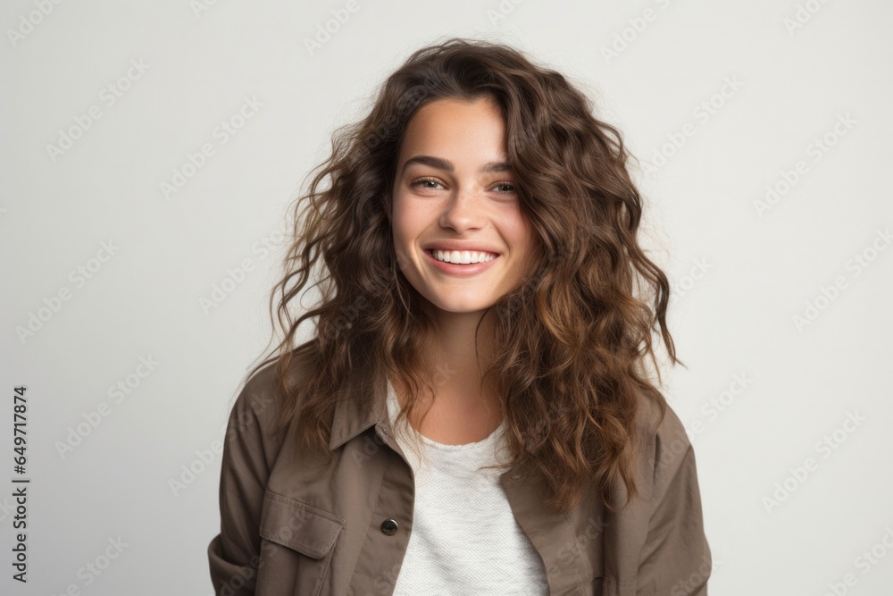 portrait of a confident Israeli woman in her 20s wearing a chic cardigan against a white background portrait of a confident Israeli woman in her 20s wearing a chic cardigan against a white background