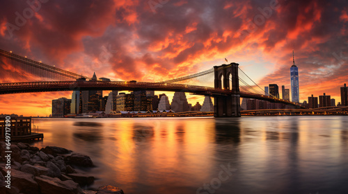 New York City beautiful sunset over manhattan