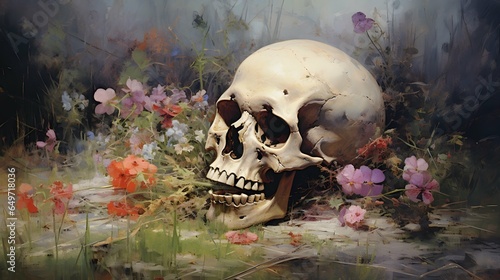 Skull illustration background wallpaper design, day of the dead, Día de Muertos © Filip