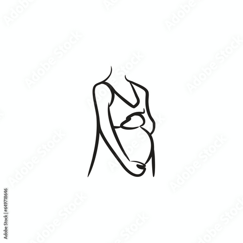 outline illustration pregnancy mom embrace the pregnant belly logo design inspiration