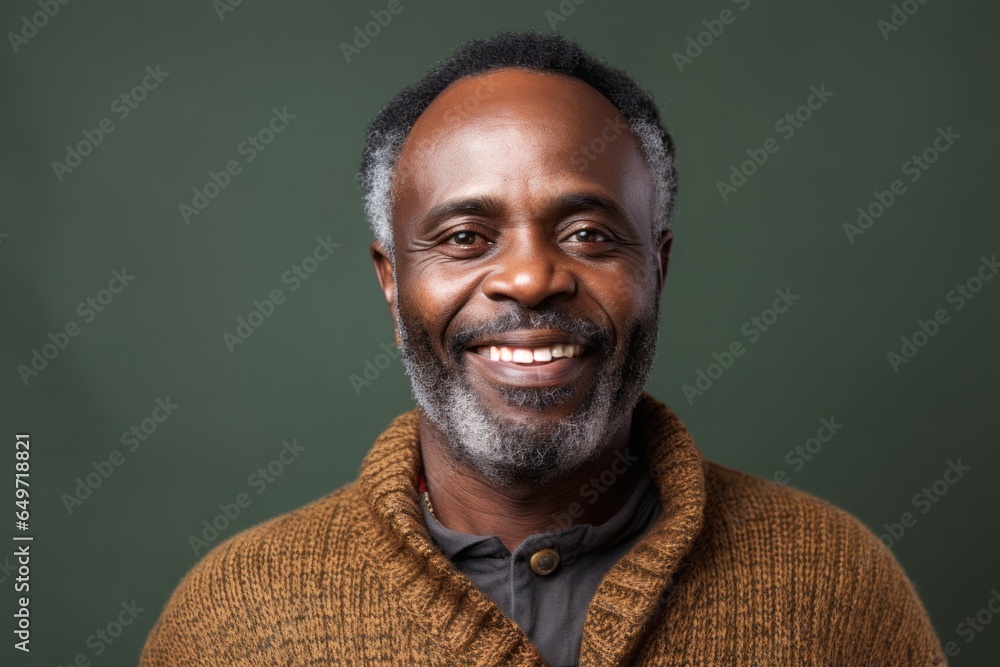 portrait of a confident Kenyan man in his 50s wearing a cozy sweater against an abstract background portrait of a confident Kenyan man in his 50s wearing a cozy sweater against an abstract background