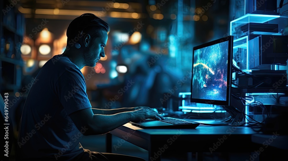 computer with light blue lighting computer with light blue lighting