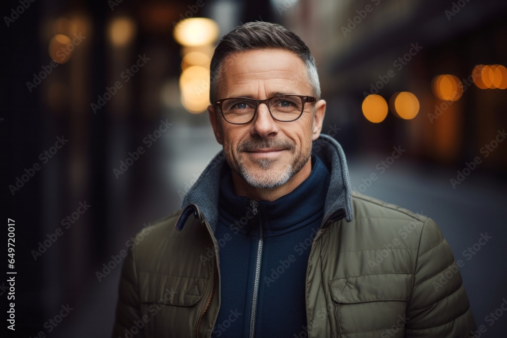 portrait of a confident Polish man in his 40s wearing a chic cardigan against an abstract background portrait of a confident Polish man in his 40s wearing a chic cardigan against an abstract background