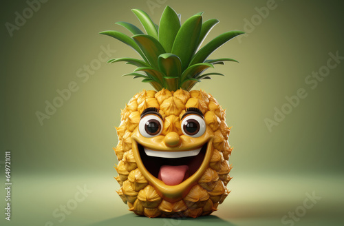 Illustration of a cartoon pineapple with a big, happy smile on its face.