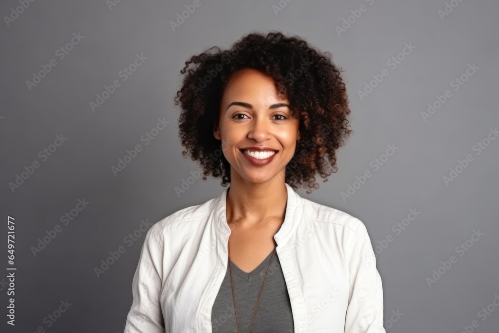 medium shot portrait of a confident Kenyan woman in her 30s wearing a chic cardigan against a minimalist or empty room background medium shot portrait of a confident Kenyan woman in her 30s wearing a chic cardigan against a minimalist or empty room background