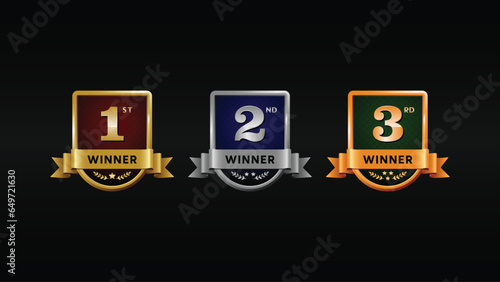 The Pinnacle of Achievement: Gold, Silver, and Bronze Emblems for Our Champions. Vector Illustration.