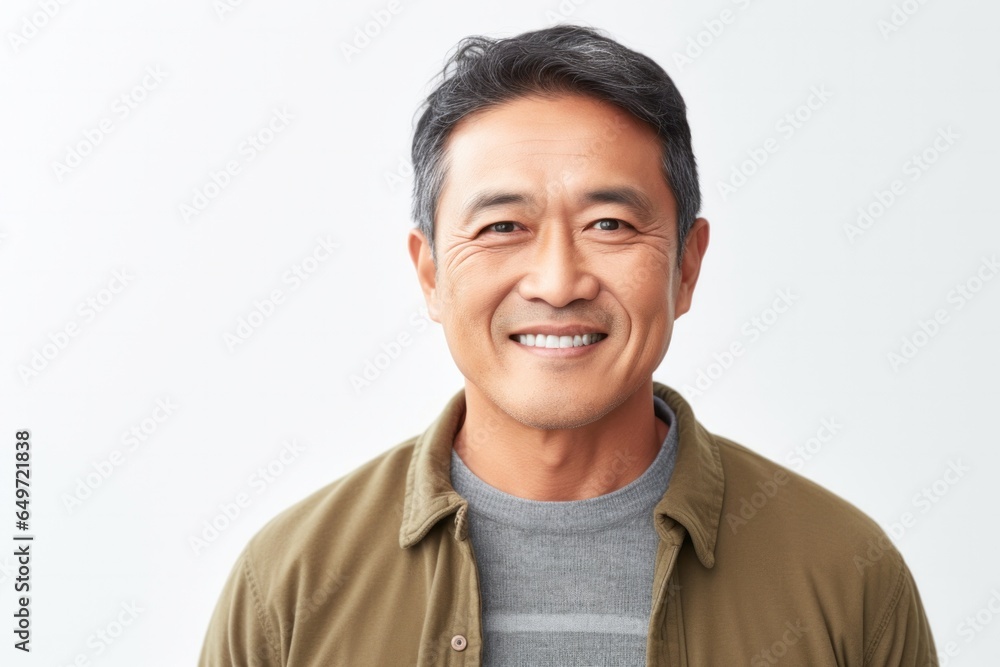 Portrait of a confident Filipino man in his 50s wearing a chic cardigan against a white background Portrait of a confident Filipino man in his 50s wearing a chic cardigan against a white background