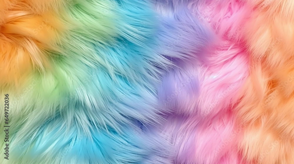 multicolored faux fur rainbow gradient. - obrazy, fototapety, plakaty 