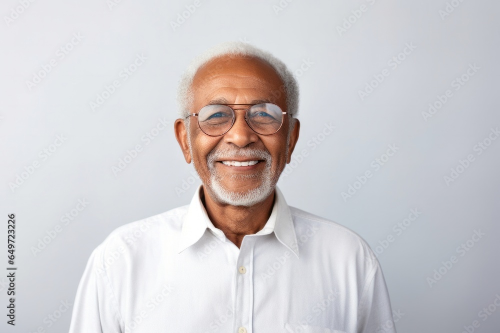 Portrait of a confident Mexican man in his 90s wearing a simple tunic against a minimalist or empty room background Portrait of a confident Mexican man in his 90s wearing a simple tunic against a minimalist or empty room background